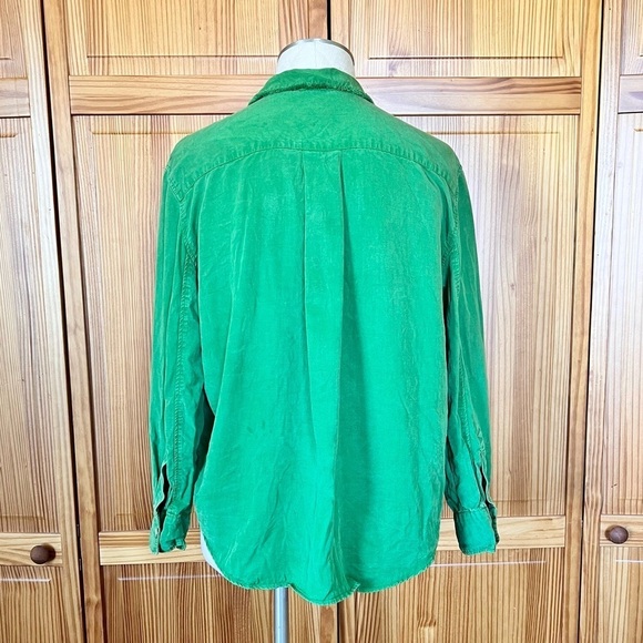 Zara Medium Green Linen Blend Button Front Shirt Distressed Frayed Casual Office - Picture 4 of 10